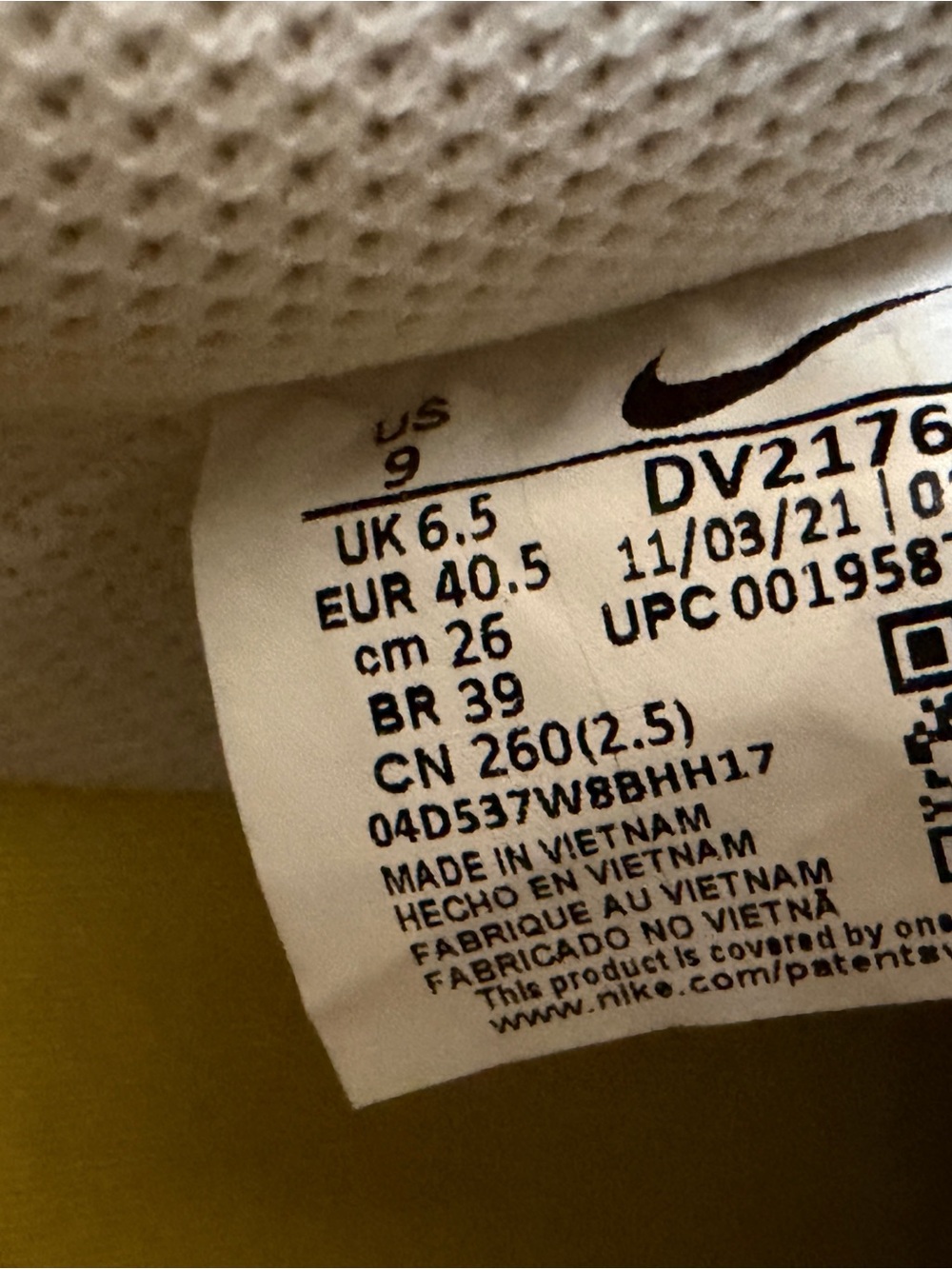 Nike White Court Vision Alta Athletic Sneaker Interior Label Size 9 - Picture 4 of 8
